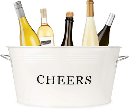 Twine Cheers Beverage Tub, Galvanized Tubs for Entertaining, Drink Buckets for Parties, Large Ice Tub and Gift Basket, Beer Buckets, Cream, 6.3 Gallons Set of 1