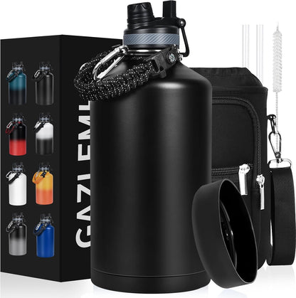 Skiennix 1 Gallon Insulated Water Bottle - Leak Proof Stainless Steel Jug with 2-in-1 Lid & Paracord Handle