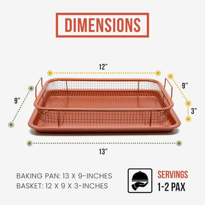 Chef Pomodoro Air Fryer Tray - Copper Crisper Tray Set for Oven & Toaster Oven | 2-Piece Baking Pan