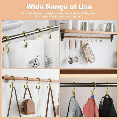 BBV Shower Curtain Hooks Rings, 12 Pcs Rust Resistant Metal Double Glide Shower Hooks for Bathroom Shower Rods Curtains (Gold)