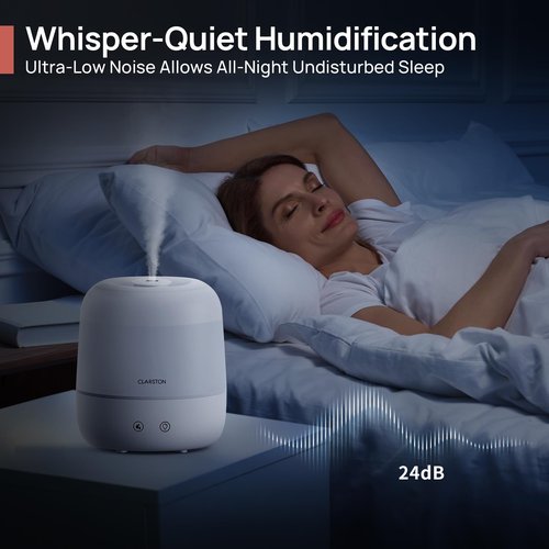 Clarston 2L Cool Mist Humidifier for Bedroom with 360° Adjustable Nozzle, High and Low Mist Levels, Ultra-Low Noise, Light-Off, No BPA, Auto Shut Off, Ideal Baby Humidifier with Easy Top Filling