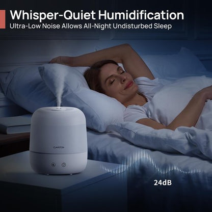 Clarston 2L Cool Mist Humidifier for Bedroom with 360° Adjustable Nozzle, High and Low Mist Levels, Ultra-Low Noise, Light-Off, No BPA, Auto Shut Off, Ideal Baby Humidifier with Easy Top Filling