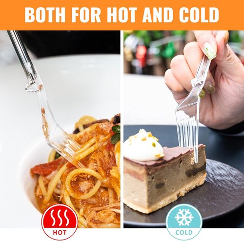 Heavy Duty Plastic Forks by [Brand Name] - Full Size 7.5" Clear Disposable Silverware | Pack of 85