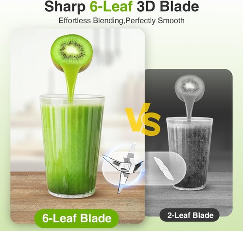 KOIOS Blender - Personal Smoothie Maker with 3 To-Go Cups | 22000 RPM, Detachable 6-Leaf Blade, Black