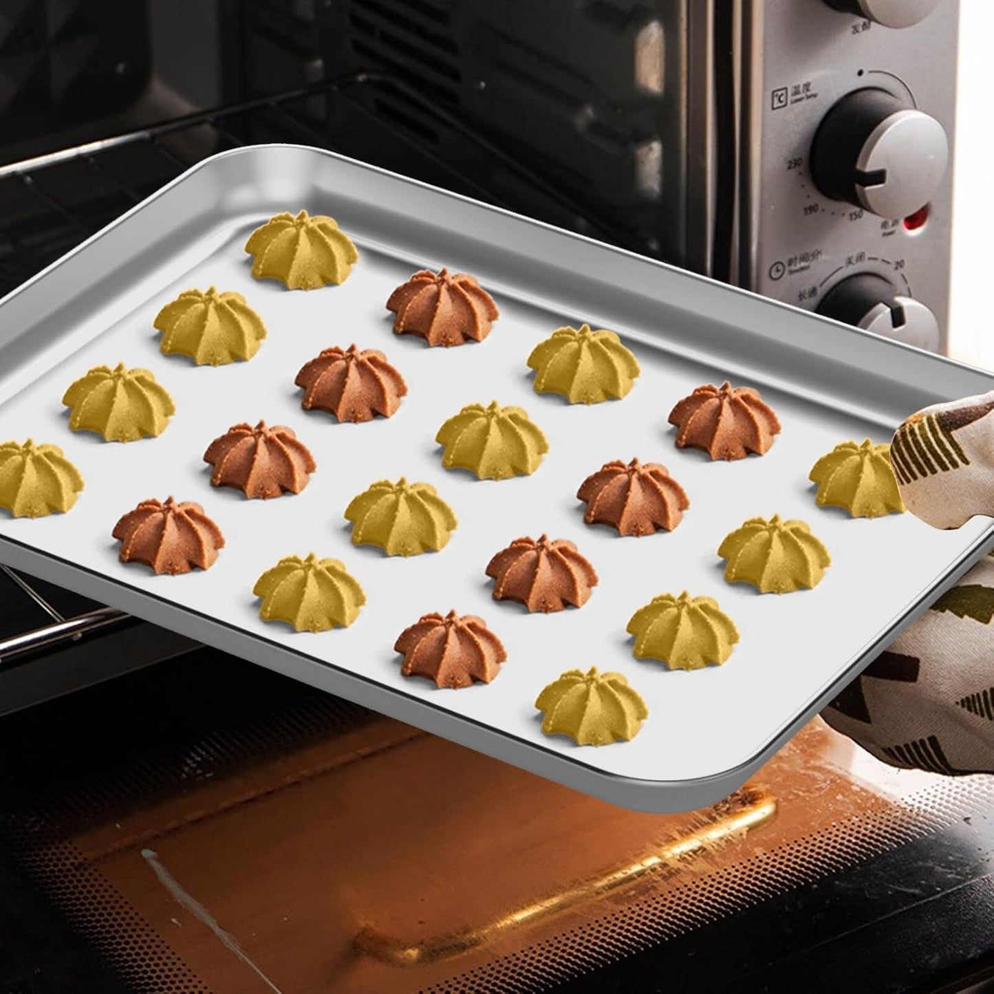 Wildone Baking Sheet Set - 12 PCS Heavy-Duty Stainless Steel Cookie & Toaster Oven Pans | Dishwasher Safe, 9 x 6.7 x 1 Inches