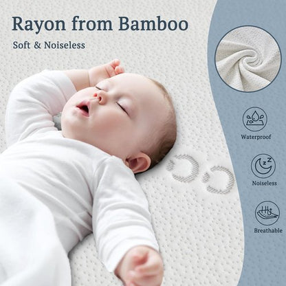 BEDLORE Waterproof Crib Mattress Protector - Ultra Soft Bamboo Viscose Pad Cover | 2 Pack, Noiseless for Standard Baby Bed 52''x28'', White