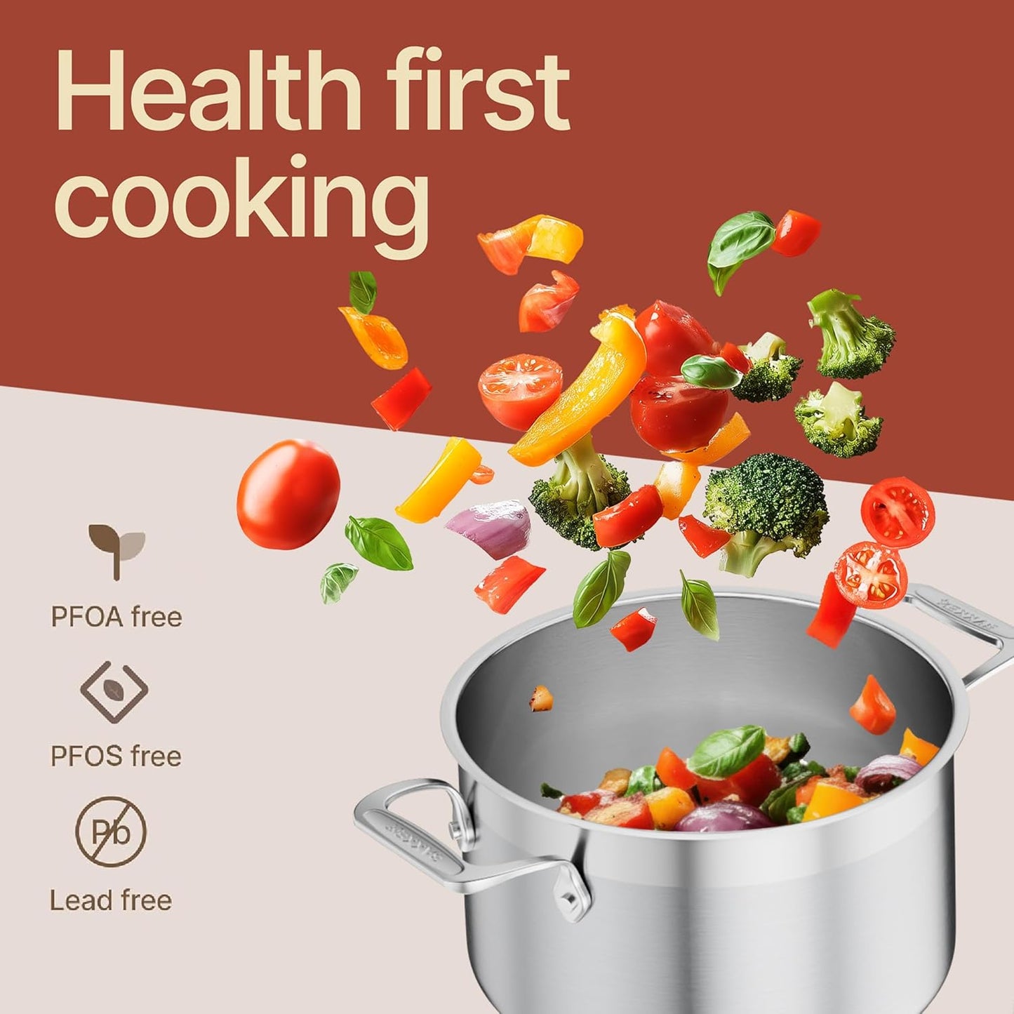 Stainless Steel Stockpot by [Brand Name] - 5 Quart Durable Cookware with Impact-Bonded Base & Riveted Handles