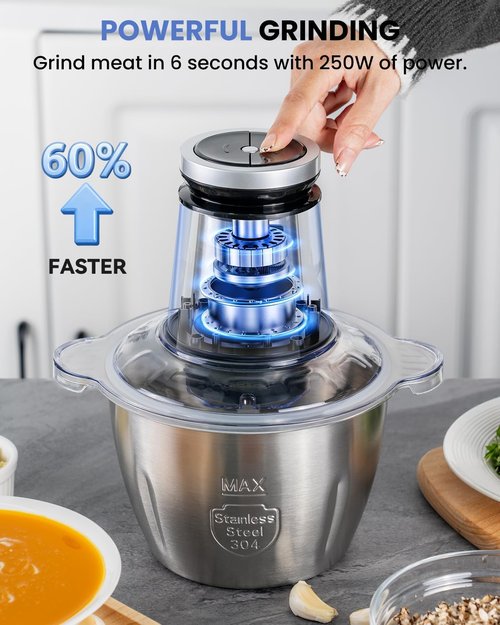 LINKChef Food Processor - 10 Cup Electric Meat Grinder | 600W Stainless Steel Mini Chopper for Home Use