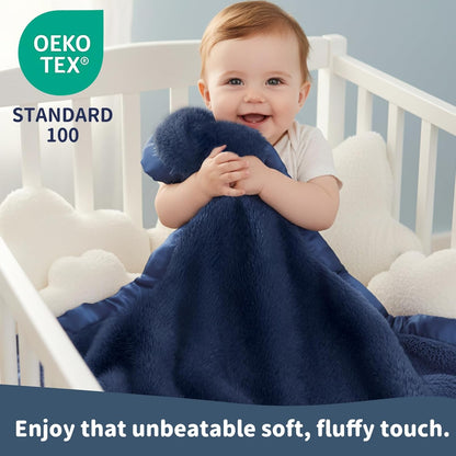 Pro Goleem Baby Boy Blanket - Super Soft Plush Fleece Receiving Blanket with Satin Trim | Cozy 30x40 Inch in Navy Blue