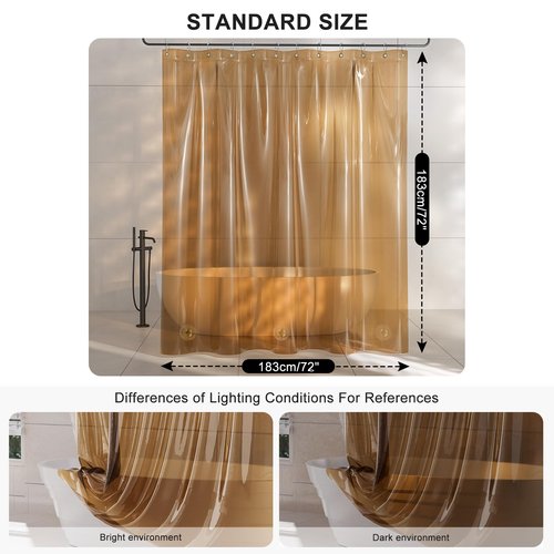 AmazerBath Shower Curtain Liner, EVA Clear Orange-Brown Heavy Duty Shower Curtain and Liner 2-in-1, 72x72 Luxury Plastic Weighted Bathroom Shower Liner, 12 Rustproof Grommets & 3 Heavyweight Stones