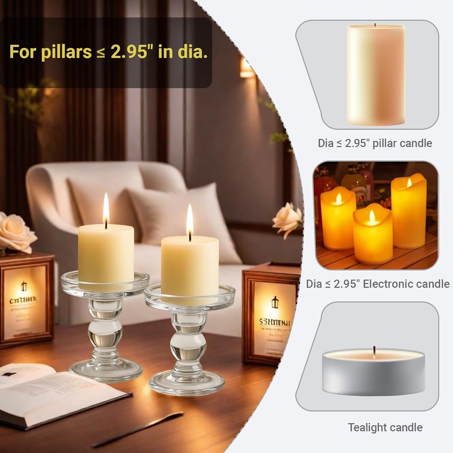 Regine Switzerland Glass Candle Holders - Elegant Unity Candle Holder Set of 3 for Weddings | Home Decor