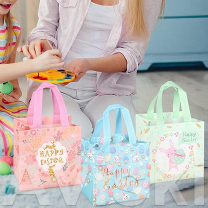 Aviski 6PCS Happy Easter Egg Hunt Bags Bunny Carrot Chick Egg Gift Bag with Handles, Easter Treat Bags, Non-Woven Gifts Wrapping, Spring Party Supplies
