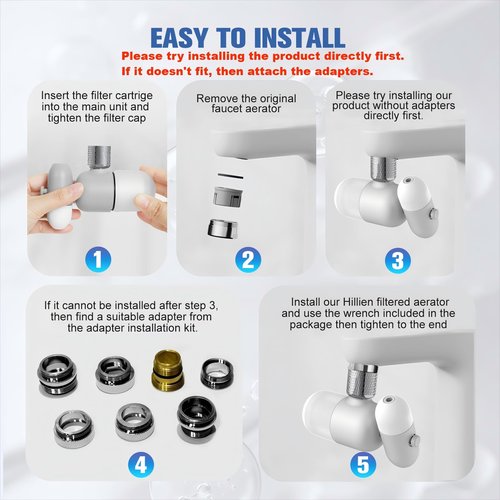 4 Modes Multifunctional Kitchen & Bathroom Water Filter for Sink Faucet with 2pcs Replacement Filters - 99.9% Chlorine Removal - Skin Hydration in 2 Weeks-Compatible with Most of Faucet