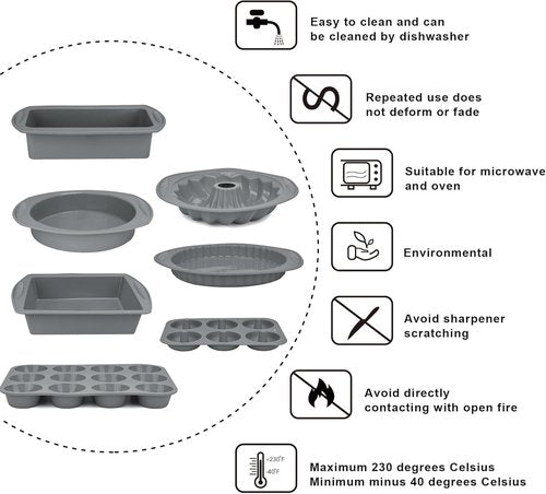 Aschef 9-In-1 Nonstick Silicone Baking Set - Versatile Bakeware Kit for Cakes, Muffins & More | Heat Resistant Molds & Tray