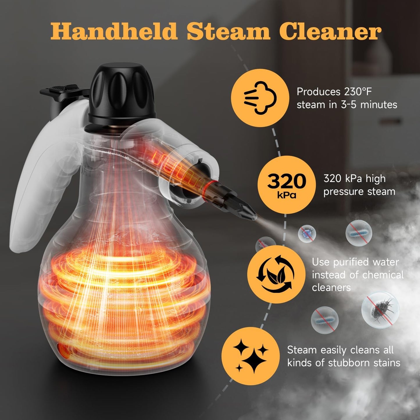 TICYACK Handheld Steam Cleaner - Multi-Surface Deep Cleaning with 16 Accessories & Safety Lock | White/Black