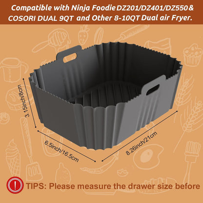 Skiennix Non-Stick Silicone Air Fryer Liners - Perfect Fit for Ninja DZ201/DZ401/DZ550 & COSORI 8-10 QT | 2 Pack