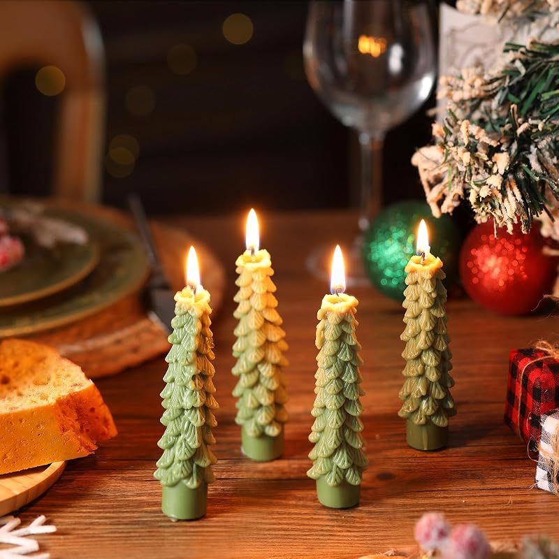 Conelist Light Green 6 Pcs Christmas Tree Candles - 5" Taper Soy Wax Candles