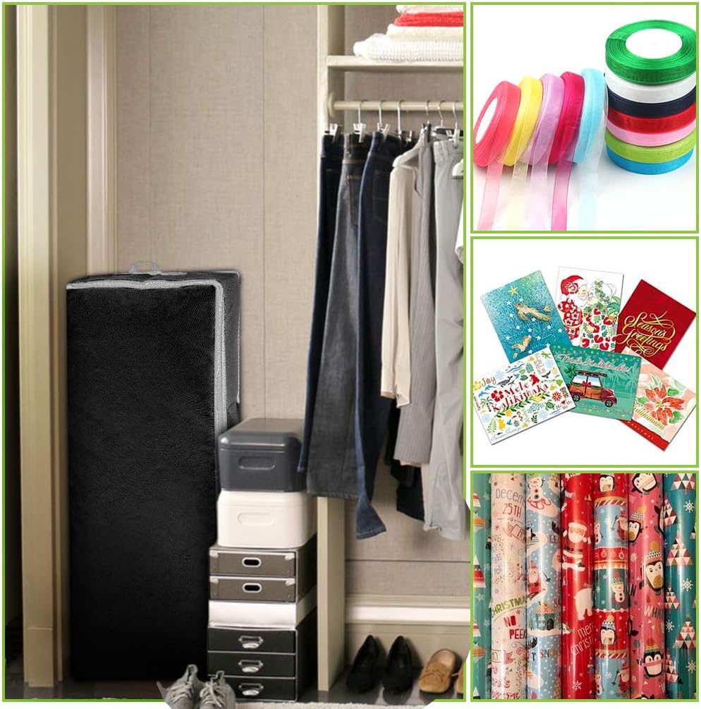 Primode Wrapping Paper Storage Container - Under Bed Gift Wrap Organizer | 41”x14”x6” | Holds 18-24 Rolls Up to 40” | Durable 600D Oxford Material | Includes Pockets for Ribbons and Bows (Black)