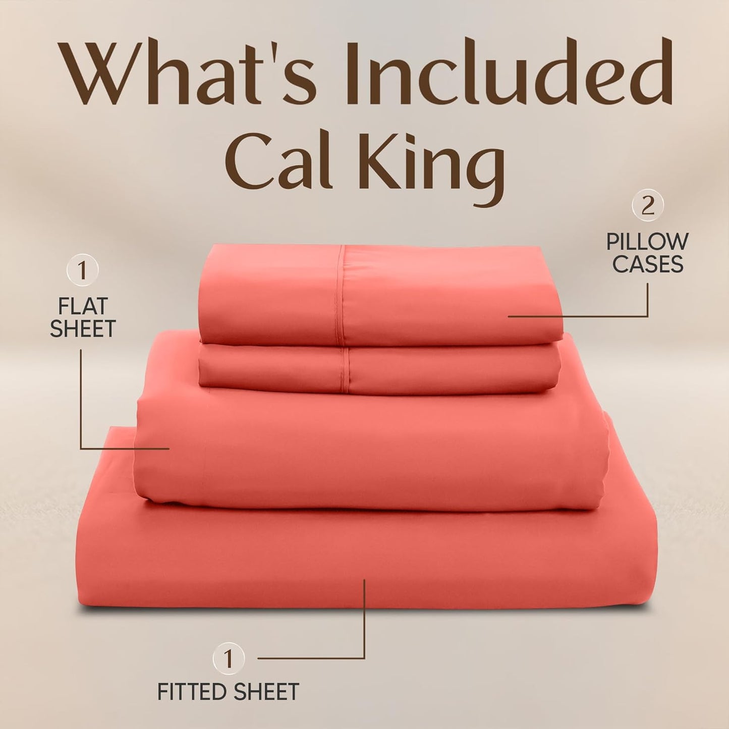 Utopia Bedding California King Sheet Set - Soft & Breathable 4-Piece Microfiber in Coral | Oeko-Tex Certified