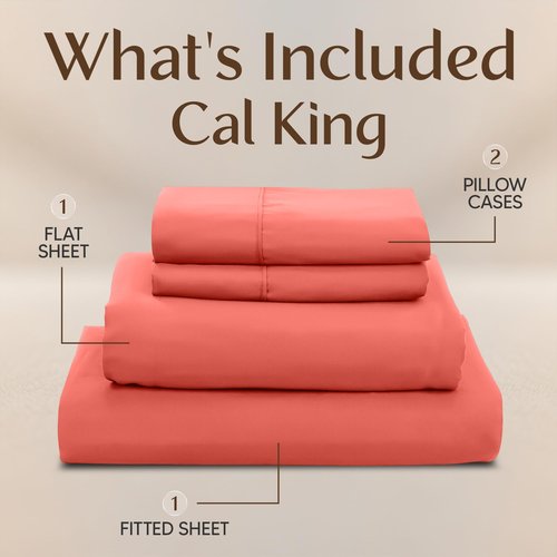 Utopia Bedding California King Size Sheet Set – 4 Piece Bed Sheets, Soft and Breathable Microfiber, Includes 1 Fitted Sheet, 1 Flat Sheet and 2 Pillowcases – Oeko Tex (Coral)