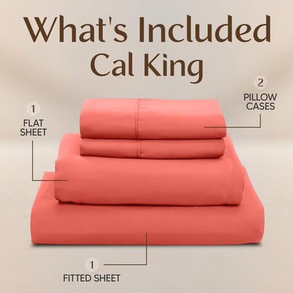 Utopia Bedding California King Size Sheet Set – 4 Piece Bed Sheets, Soft and Breathable Microfiber, Includes 1 Fitted Sheet, 1 Flat Sheet and 2 Pillowcases – Oeko Tex (Coral)