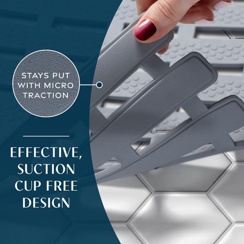 SlipX Solutions Weighted Non Slip Bath Mat for Textured Tub & Shower Surfaces, Patent Pending, Anti Slip Bathtub Safety Without Suction Cups, Doesn’t Float, Works on Tile & Stone 31” x 15”, Gray
