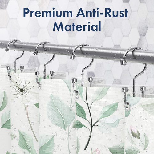 Bathway Shower Curtain Hooks Chrome Shower Curtain Rings, 12 Pcs Metal Double Hooks Rings Rust Proof for Bathroom Shower Curtain Rod