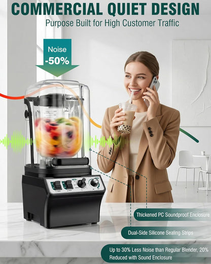 WantJoin Commercial Blender - 80Oz Quiet Smoothie Maker with Soundproof Shield & Self-Cleaning Feature
