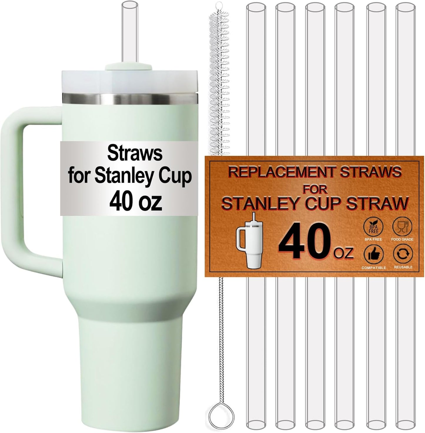 Stanley 6-Pack Replacement Straws | Reusable, Dishwasher Safe, BPA-Free Tritan Straws for 40 OZ Tumblers