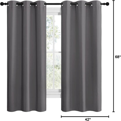 NICETOWN Grey Blackout Curtain Panels - Thermal Insulated Grommet Top Draperies | 2 Panels, W42 x L68-inch