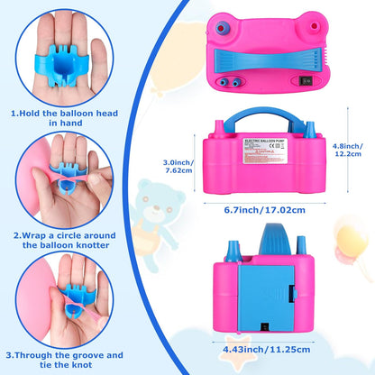 Voircoloria Electric Balloon Pump - Portable Dual Nozzle Inflator with Tying Tools | 110V 600W for Parties