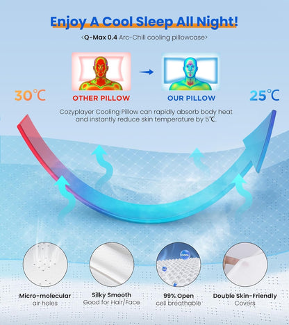 Skiennix Ultra Pain Relief Cooling Pillow - Adjustable Ergonomic Memory Foam for Neck Support | Cozy & Odorless
