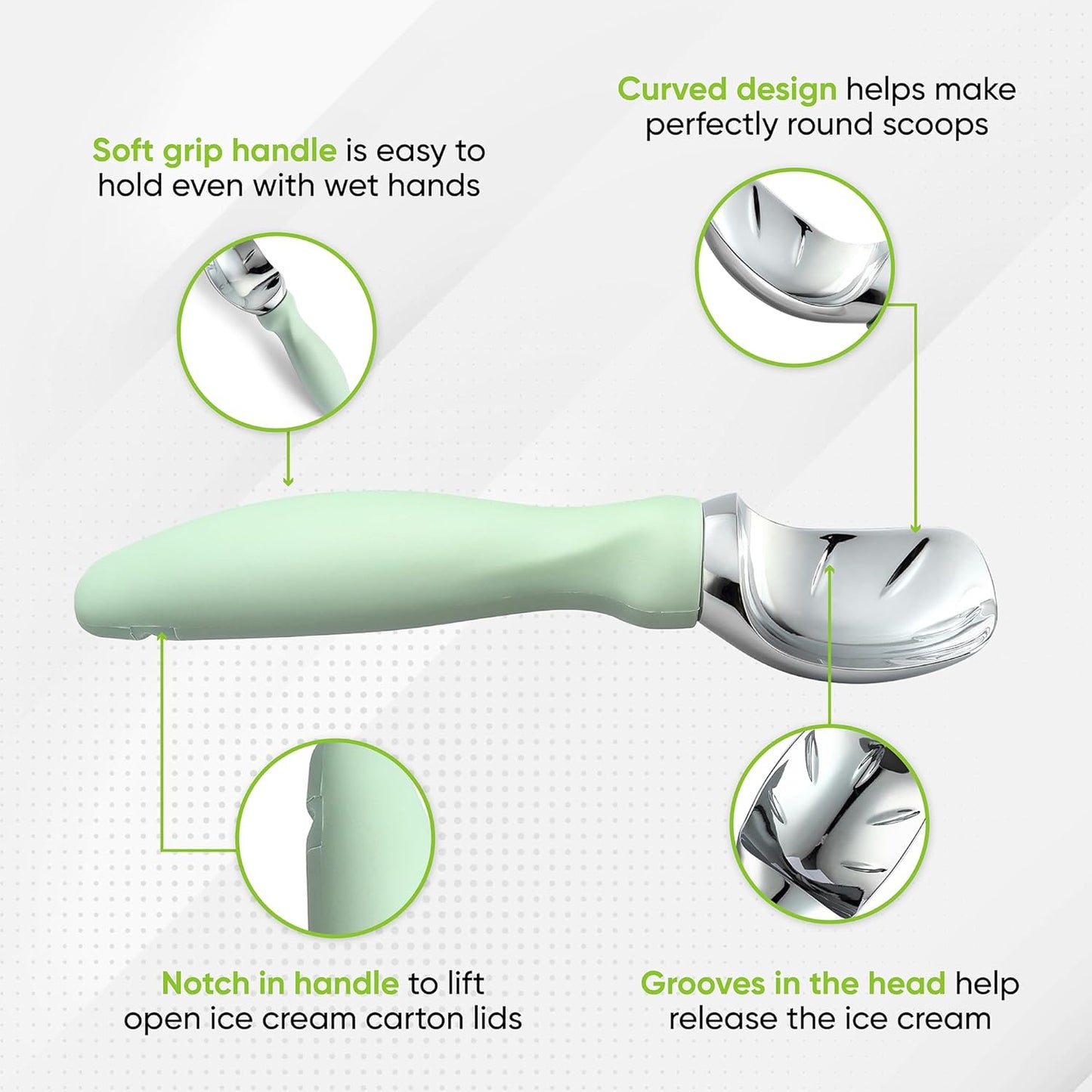 Spring Chef Ice Cream Scoop - Professional Heavy-Duty Scooper with Comfortable Handle | Perfect for Gelato, Sorbet, Cookie Dough