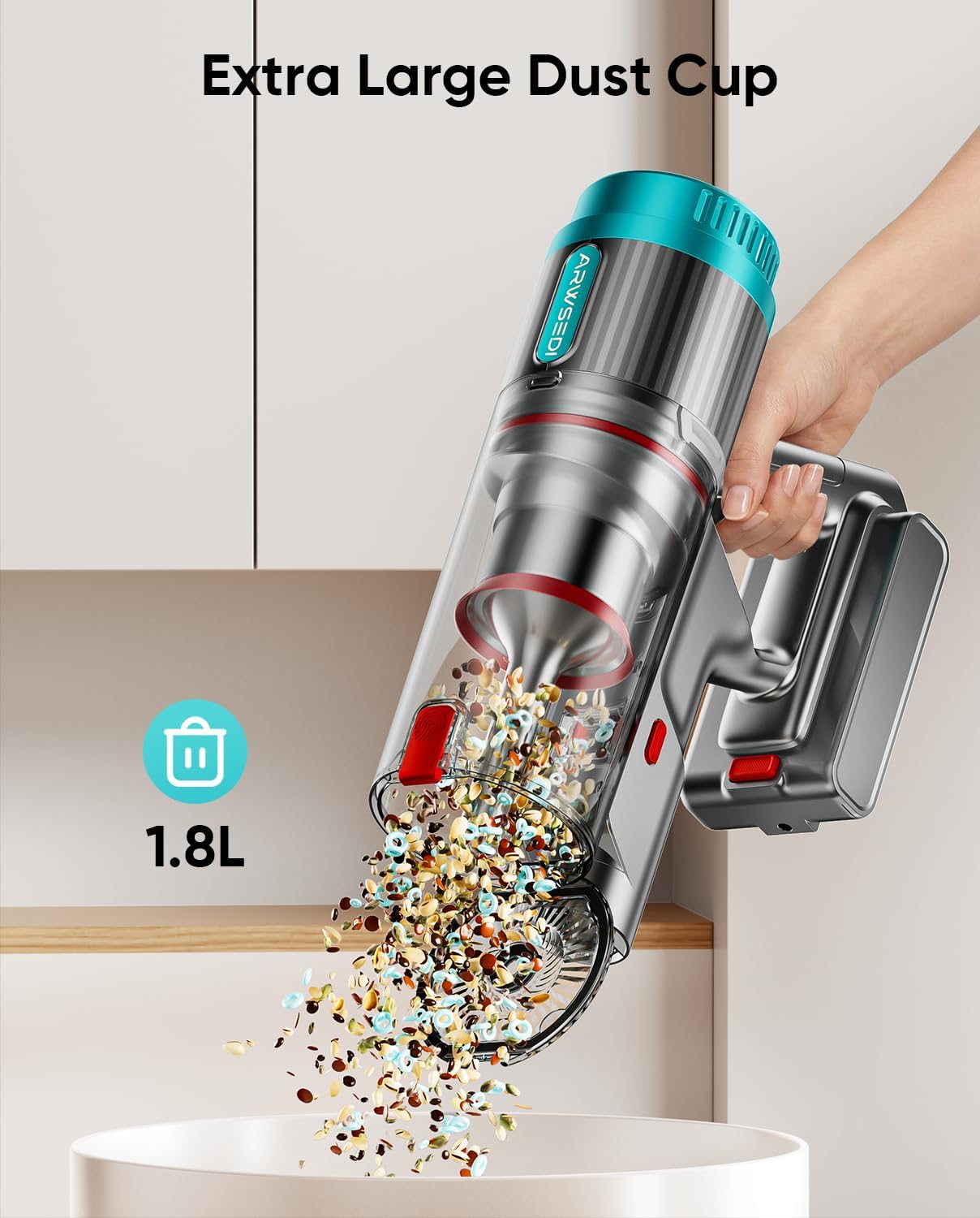 Skiennix Cordless Vacuum Cleaner - 80 Minutes Runtime, Self-Standing Design, Anti-Tangle Brush, LED Screen | Ideal for Home & Pet Hair