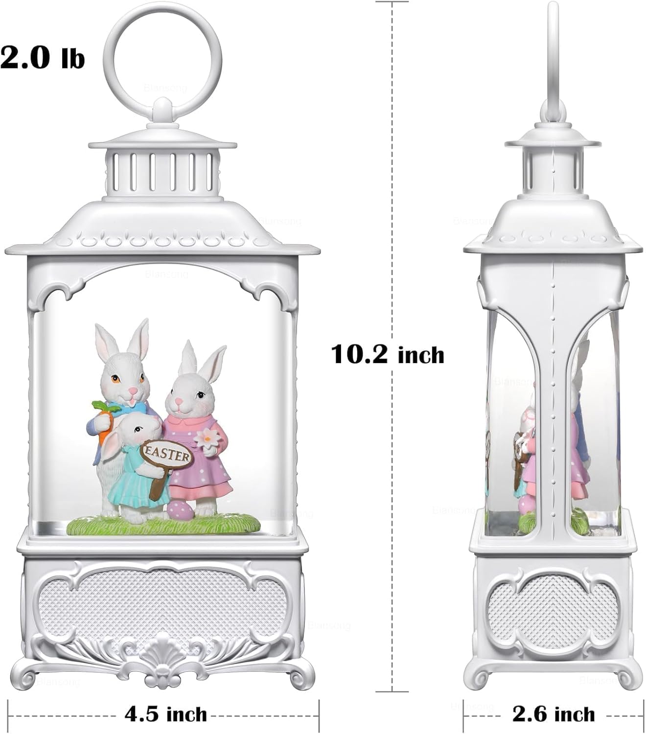 Skiennix Easter Snow Globe Lantern - Timer & USB/Battery Powered Bunny Decor | 10.2 Inch