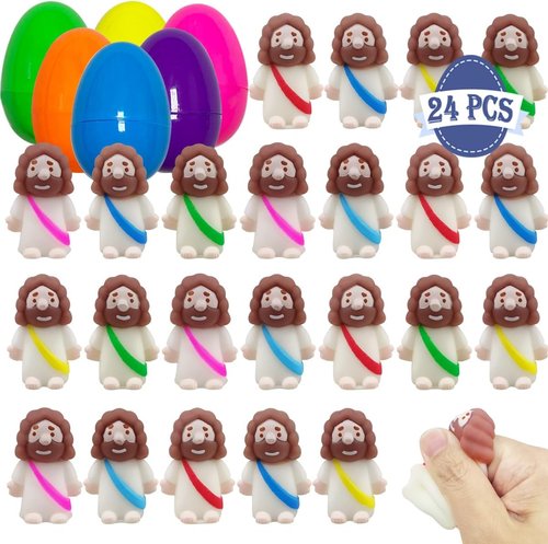 Jofan 24 Pack Plastic Prefilled Easter Eggs - Mini Jesus Mochi Squishy Toys Inside | Perfect for Kids' Easter Baskets