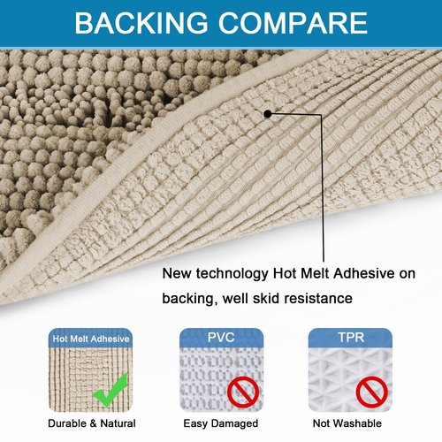 H.VERSAILTEX Bath Rugs for Bathroom Non Slip Bath Mats Thick Chenille Striped Bath Rug Runners 59" x 20" Absorbent Fluffy Soft Shaggy Mats Dry Fast Plush Area Carpet for Bath Room - Fog