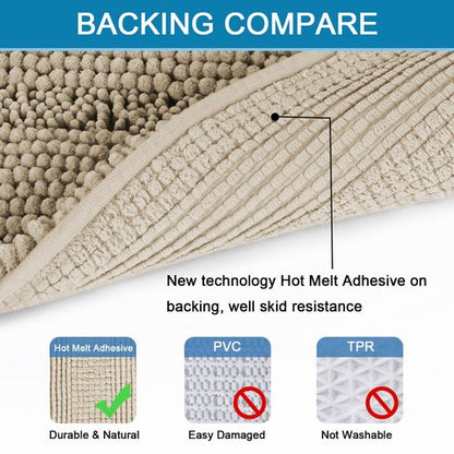 H.VERSAILTEX Bath Rugs for Bathroom Non Slip Bath Mats Thick Chenille Striped Bath Rug Runners 59" x 20" Absorbent Fluffy Soft Shaggy Mats Dry Fast Plush Area Carpet for Bath Room - Fog
