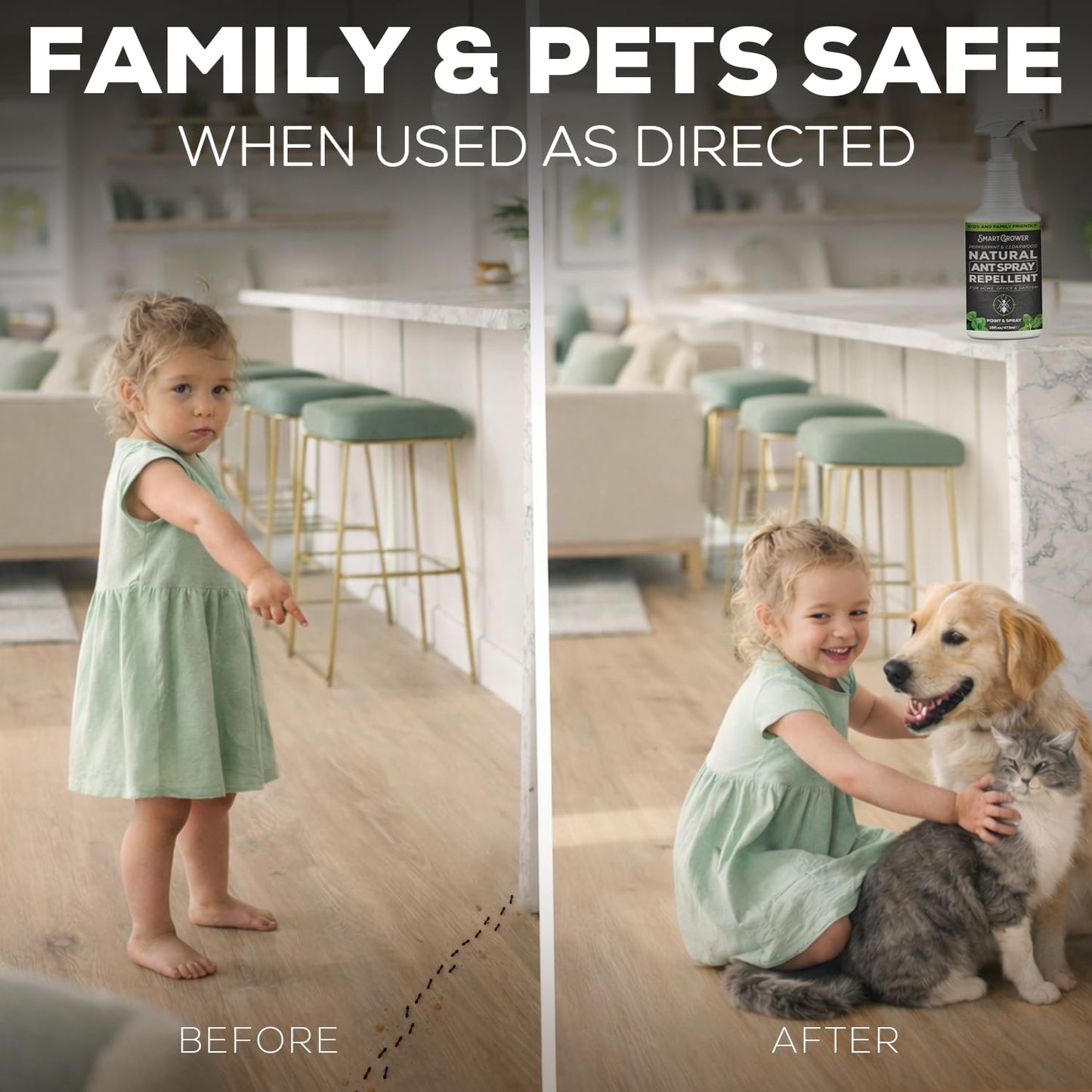 Natural Ant Spray - Fast-Killing & Repelling Formula with Peppermint & Cedarwood Oil | 16oz Pet & Family Safe