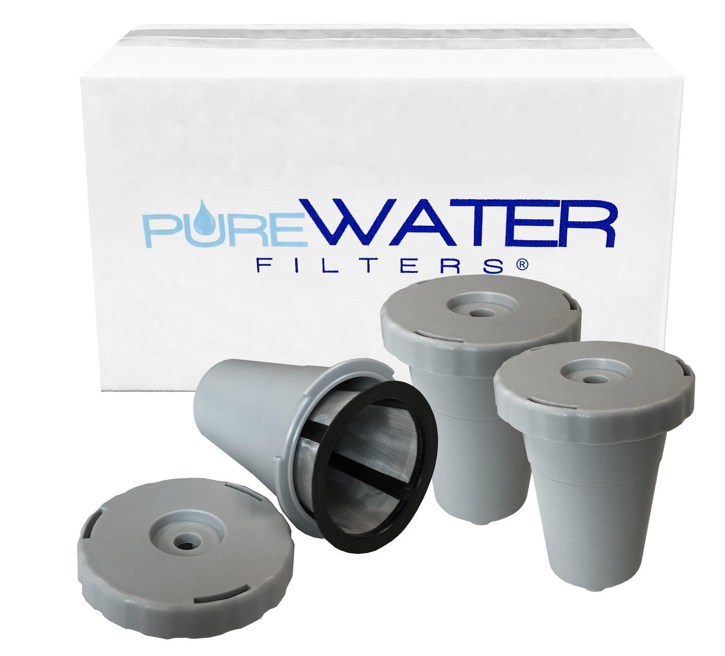 Reusable Coffee Holder and Filter Set, Grey 3 part with filter basket works with Keurig My K-Cup Home brewers by PureWater Filters (Pack of 3)