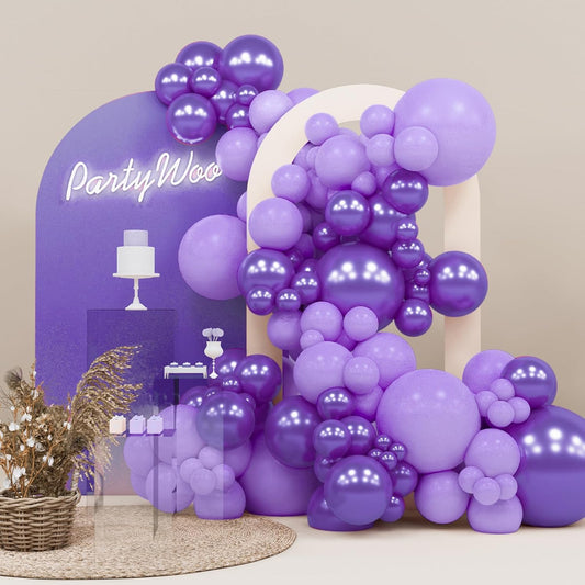 PartyWoo Purple Balloons - 140-Piece Lilac & Metallic Balloon Pack for Birthday & Party Decor | 18", 12", 10", 5" Sizes