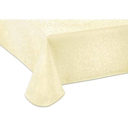 Lenox Opal Innocence Ivory 60x120 Tablecloth - Damask Scroll, Braided Hem