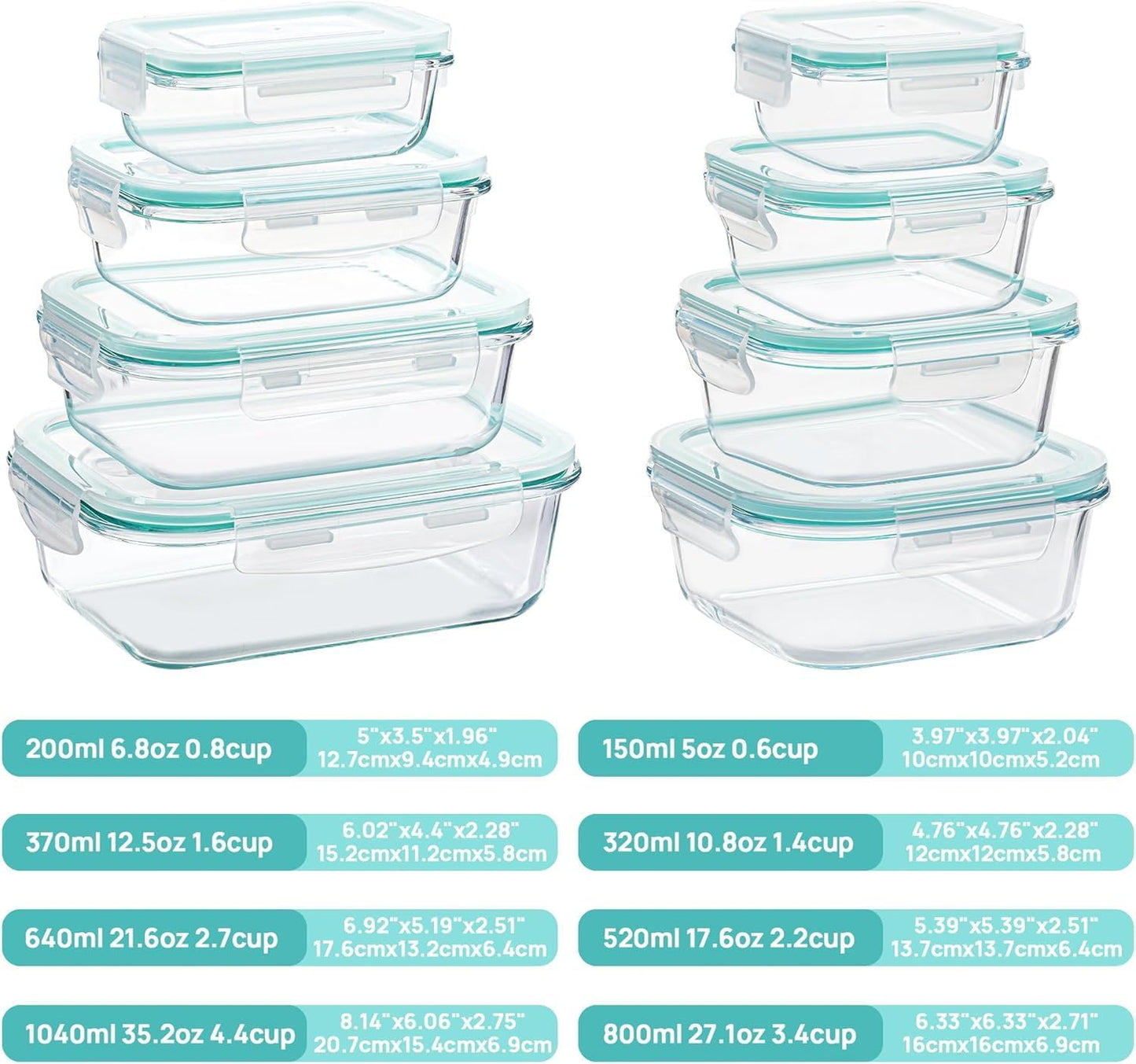 Vtopmart Glass Storage Containers - 8 Pack with Lids & 6 Pack 16 oz Overnight Oats Containers