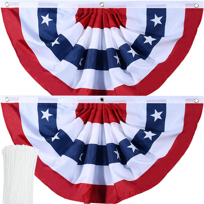 American Flag Bunting - Patriotic Pleated Fan Flag with Brass Grommets | 2x4 Feet for 4th of July Decor