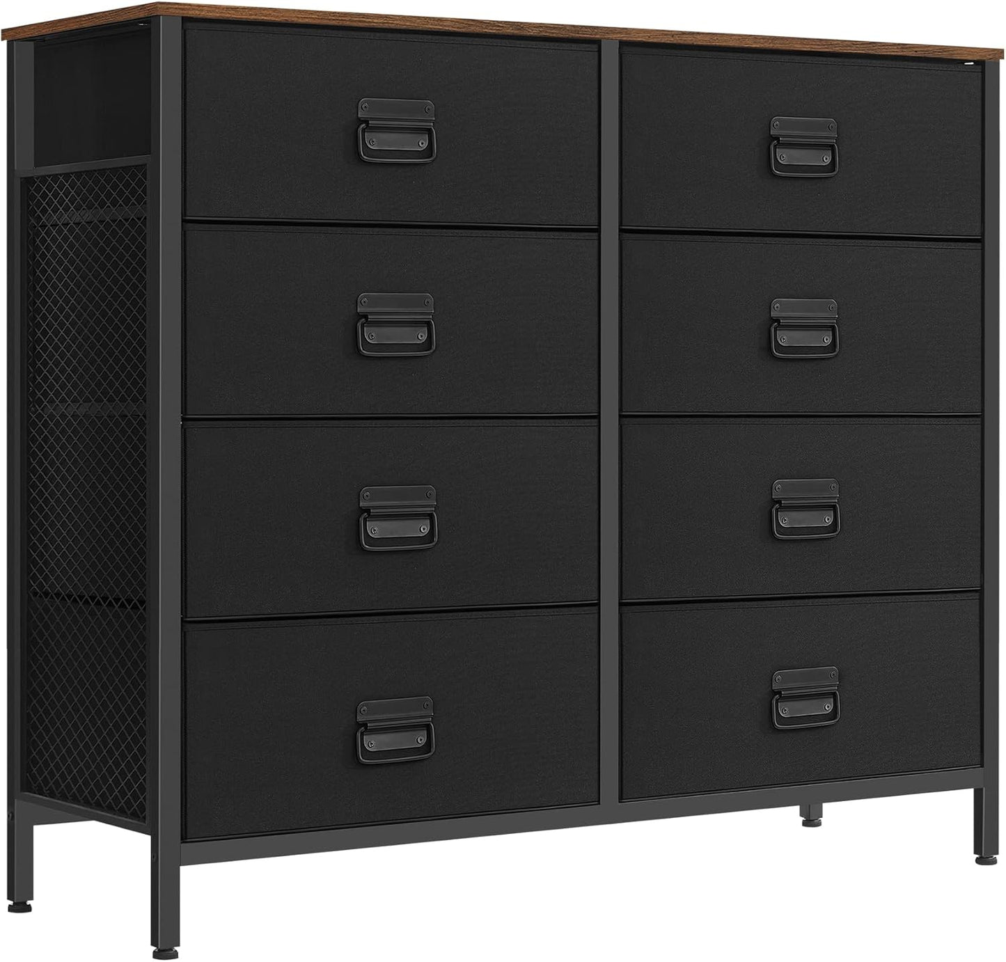 SONGMICS Fabric Dresser - 8 Drawer Storage Organizer Unit with Steel Frame | Rustic Brown & Black