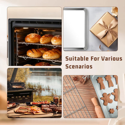 Stainless Steel Baking Sheet Set by [Brand Name] - 2 Pans & 2 Racks | Rust-Free, Nonstick, 12.4 x 9.6 Inches
