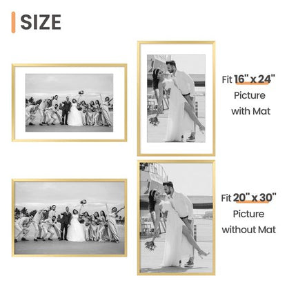 upsimples 20x30 Poster Frame, Display Pictures 16x24 with Mat or 20x30 Without Mat, Wall Hanging Picture Frame, Gold, 1 Pack