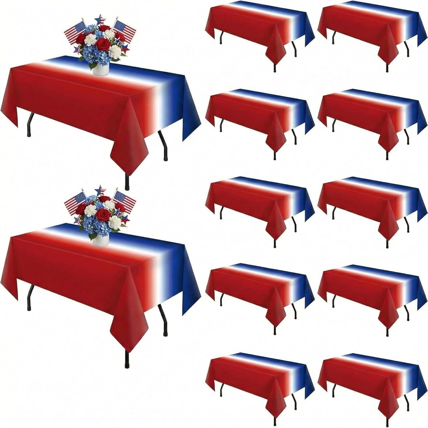 Oudain 12-Pack Patriotic Tablecloths - 54" x 108" Red, White & Blue Gradient for 4th of July Celebrations