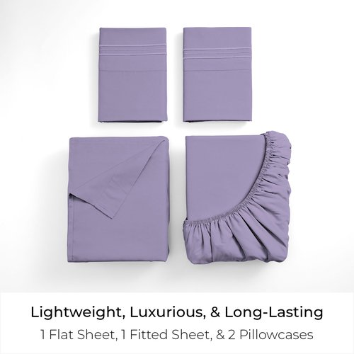Mellanni Full Sheets Set - 4 PC Iconic Collection Bedding - Hotel Luxury, Extra Soft, Cooling Bed Sheets - Wrinkle, Fade, Stain Resistant (Full, Violet)