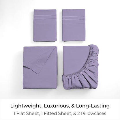 Mellanni King Sheets Set - 4 PC Iconic Collection Bedding - Hotel Luxury, Extra Soft, Cooling Bed Sheets - Wrinkle, Fade, Stain Resistant (King, Violet)